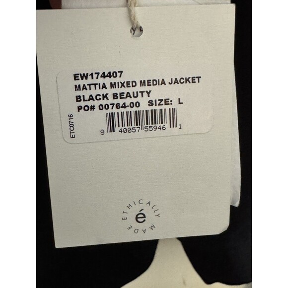 Ética Mattia Mixed Media Jacket Women’s Size L Black Beauty Organic Cotton - Picture 3 of 6